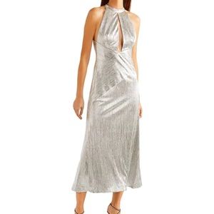 Galvan London Silver MIDI Halter Dress